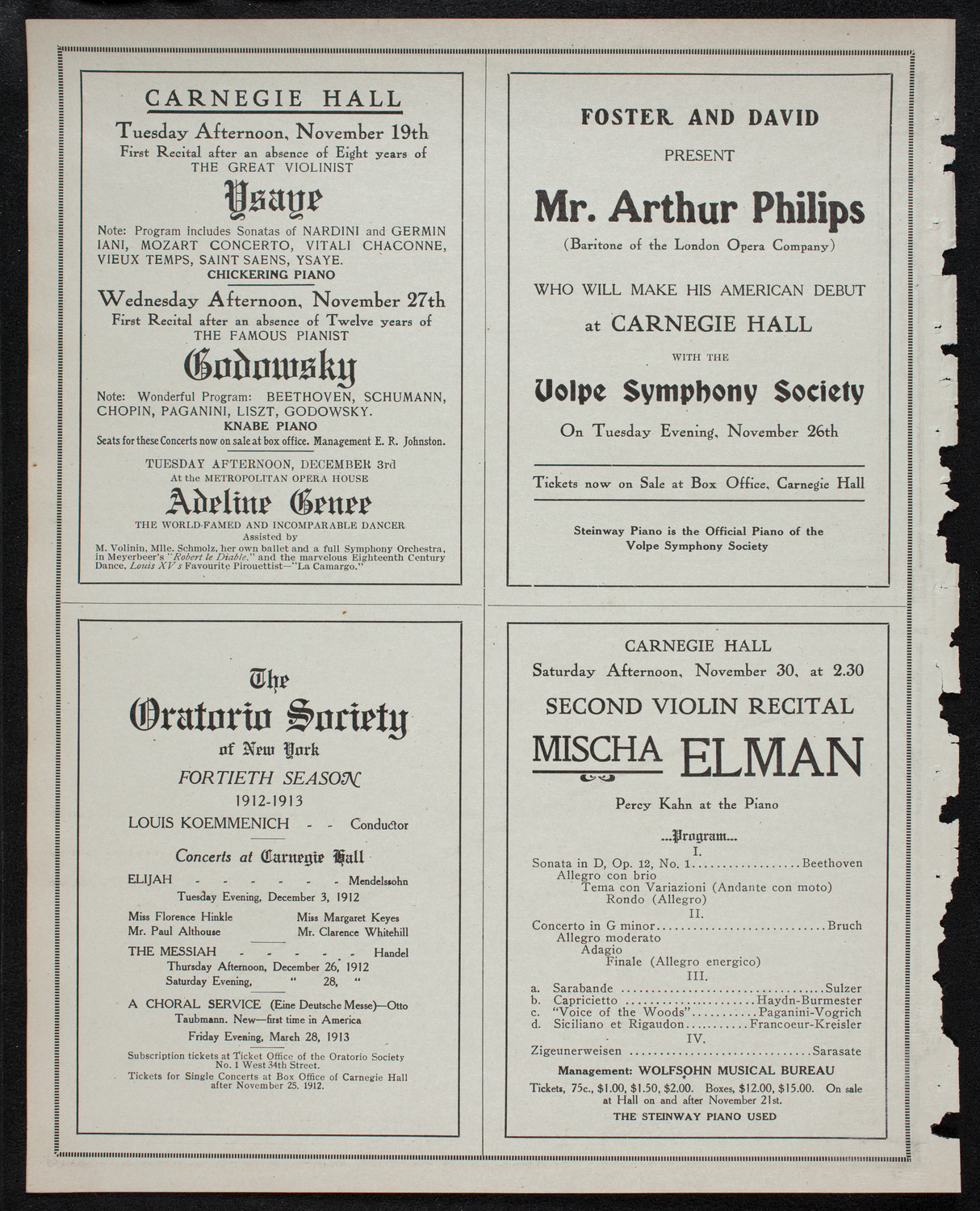 Rudolph Ganz, Piano, November 10, 1912, program page 10