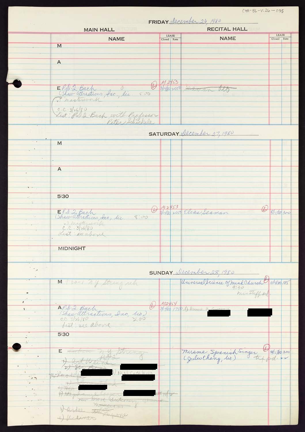 Carnegie Hall Booking Ledger, volume 26, page 35