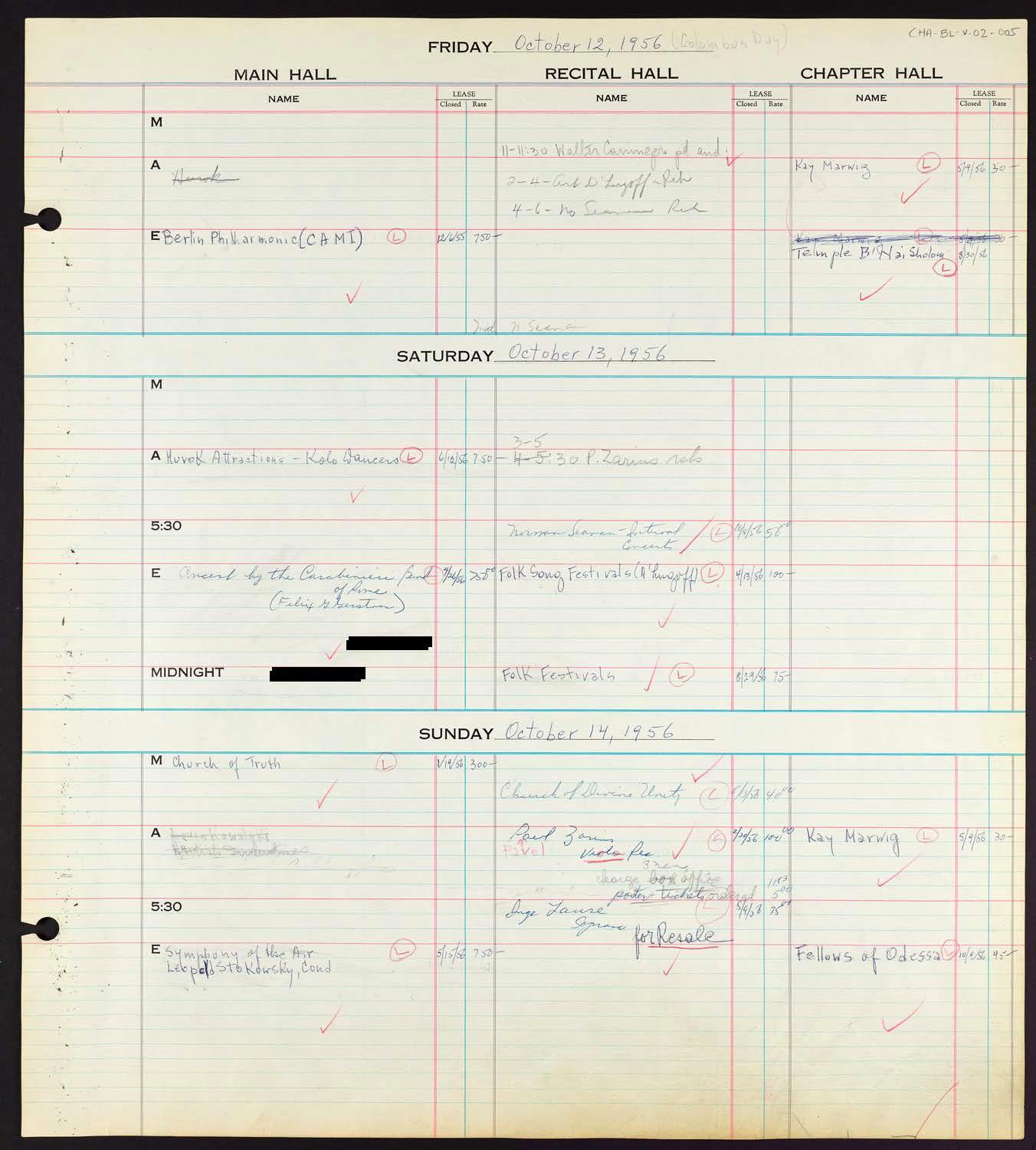 Carnegie Hall Booking Ledger, volume 2, page 5