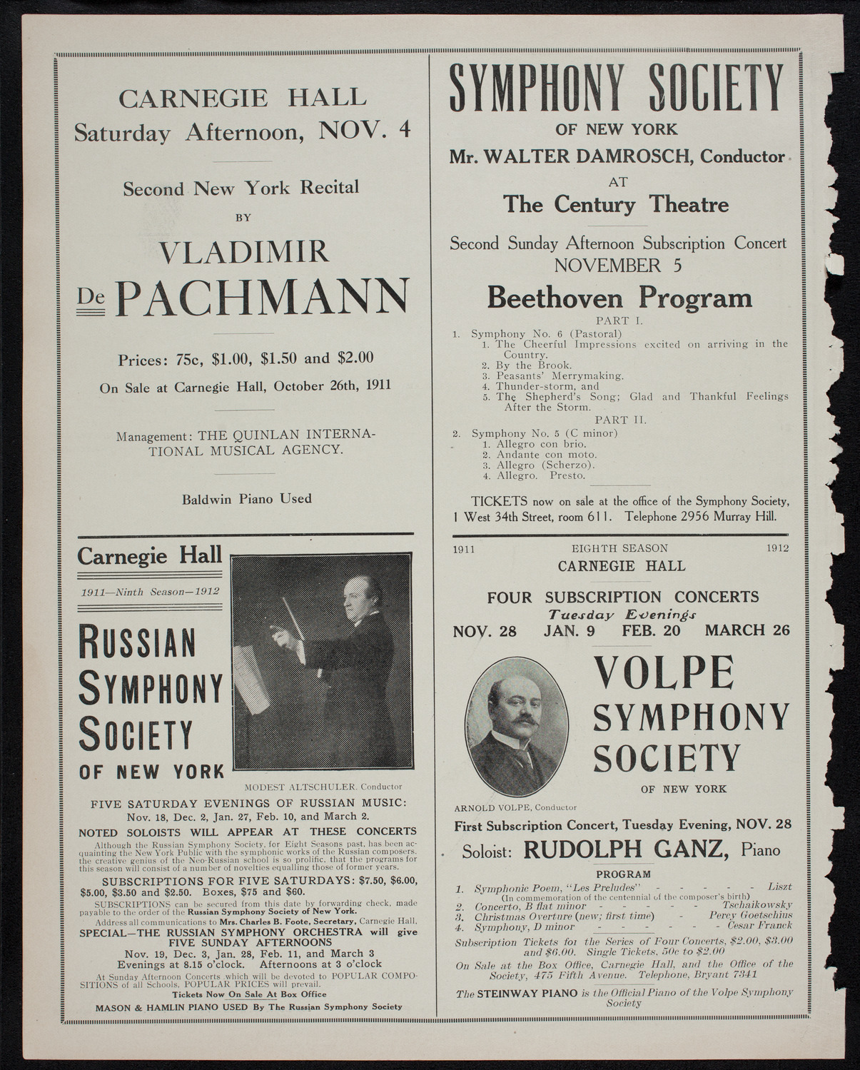 New York Philharmonic, November 3, 1911, program page 10