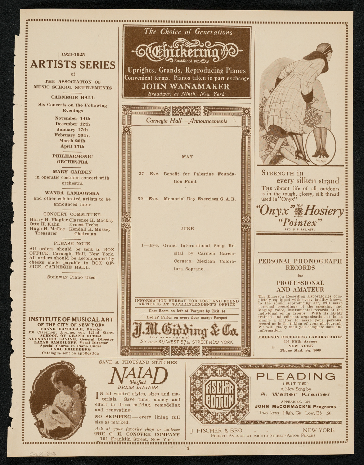 Grand Concert and Recital, May 25, 1924, program page 3