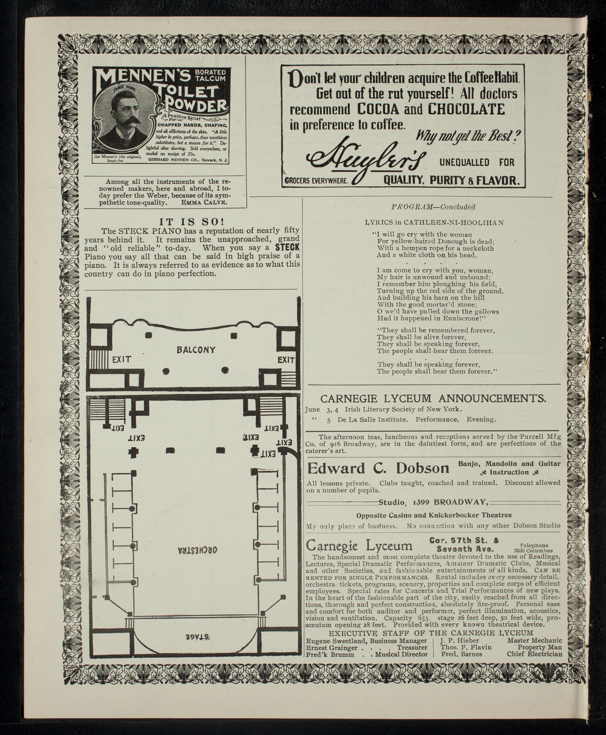 Irish Literary Society of New York, June 3, 1903, program page 4