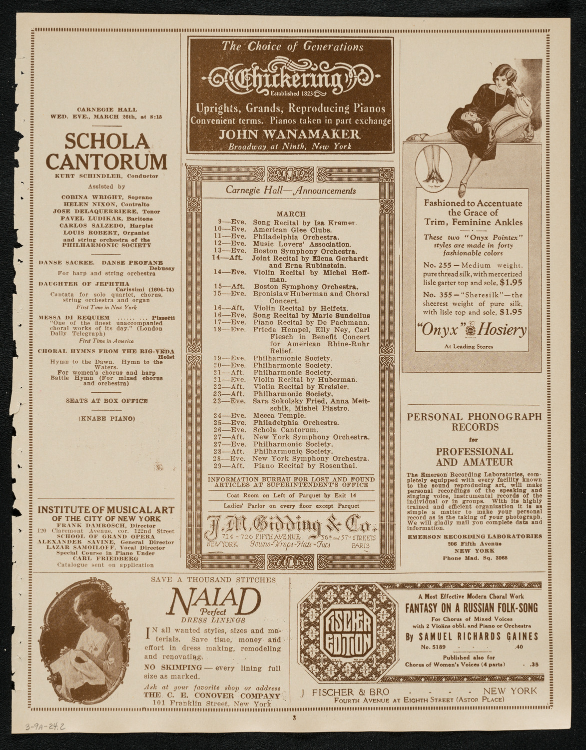 New York Philharmonic, March 9, 1924, program page 3