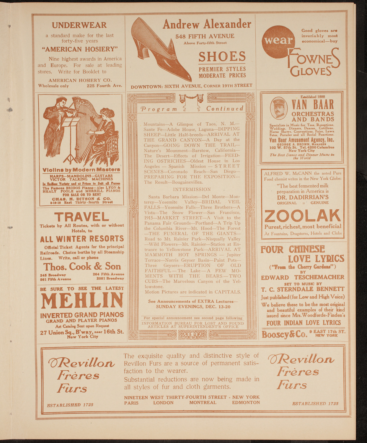 Elmendorf Lecture: Around the United States, December 6, 1914, program page 7