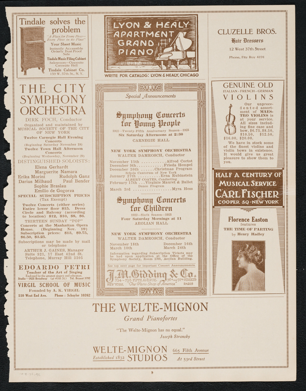 Gala Reception Concert: South-German Male Chorus and others, October 8, 1922, program page 9