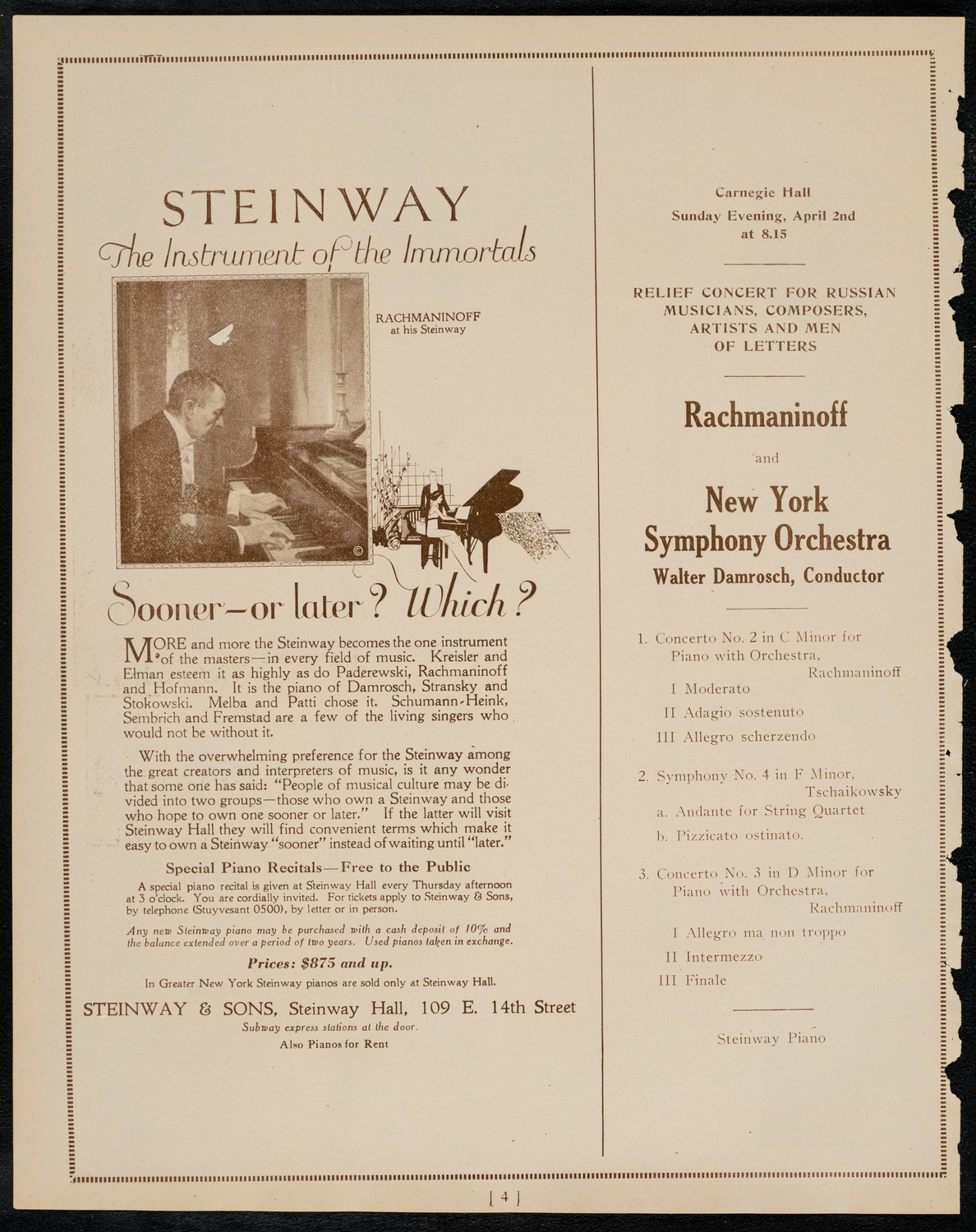 New York Philharmonic, March 30, 1922, program page 4