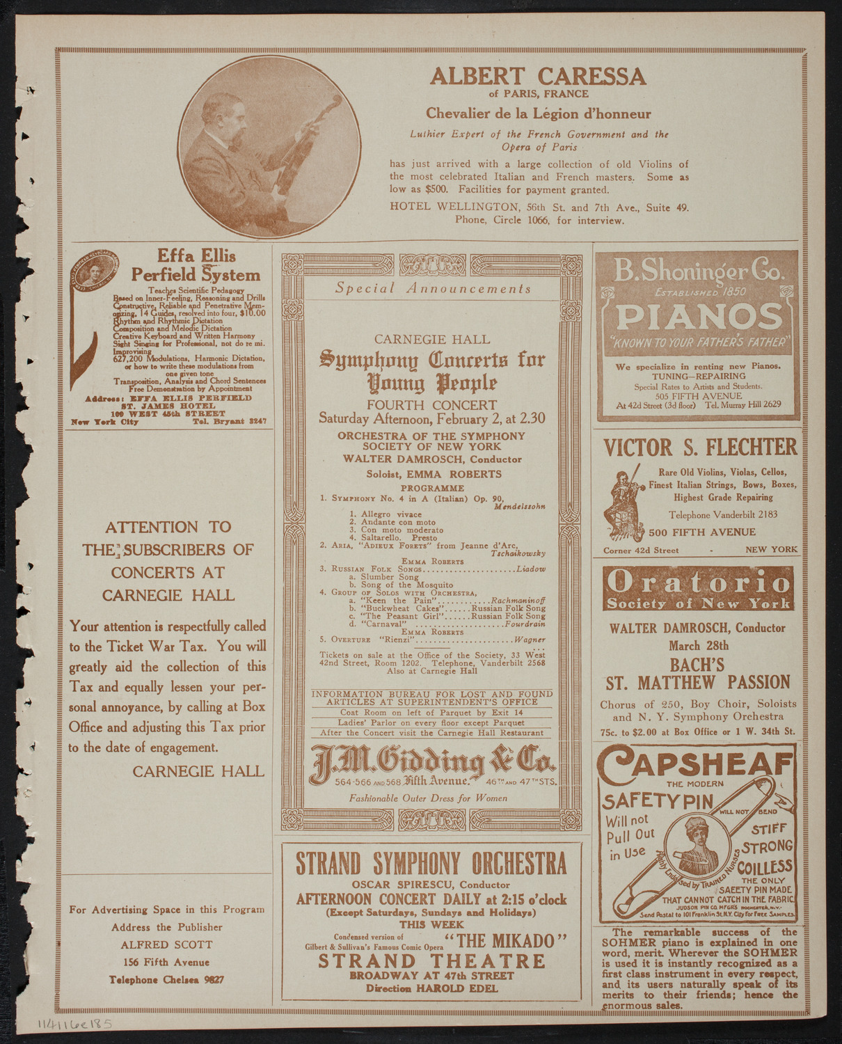 German Press Club Concert, January 16, 1918, program page 9