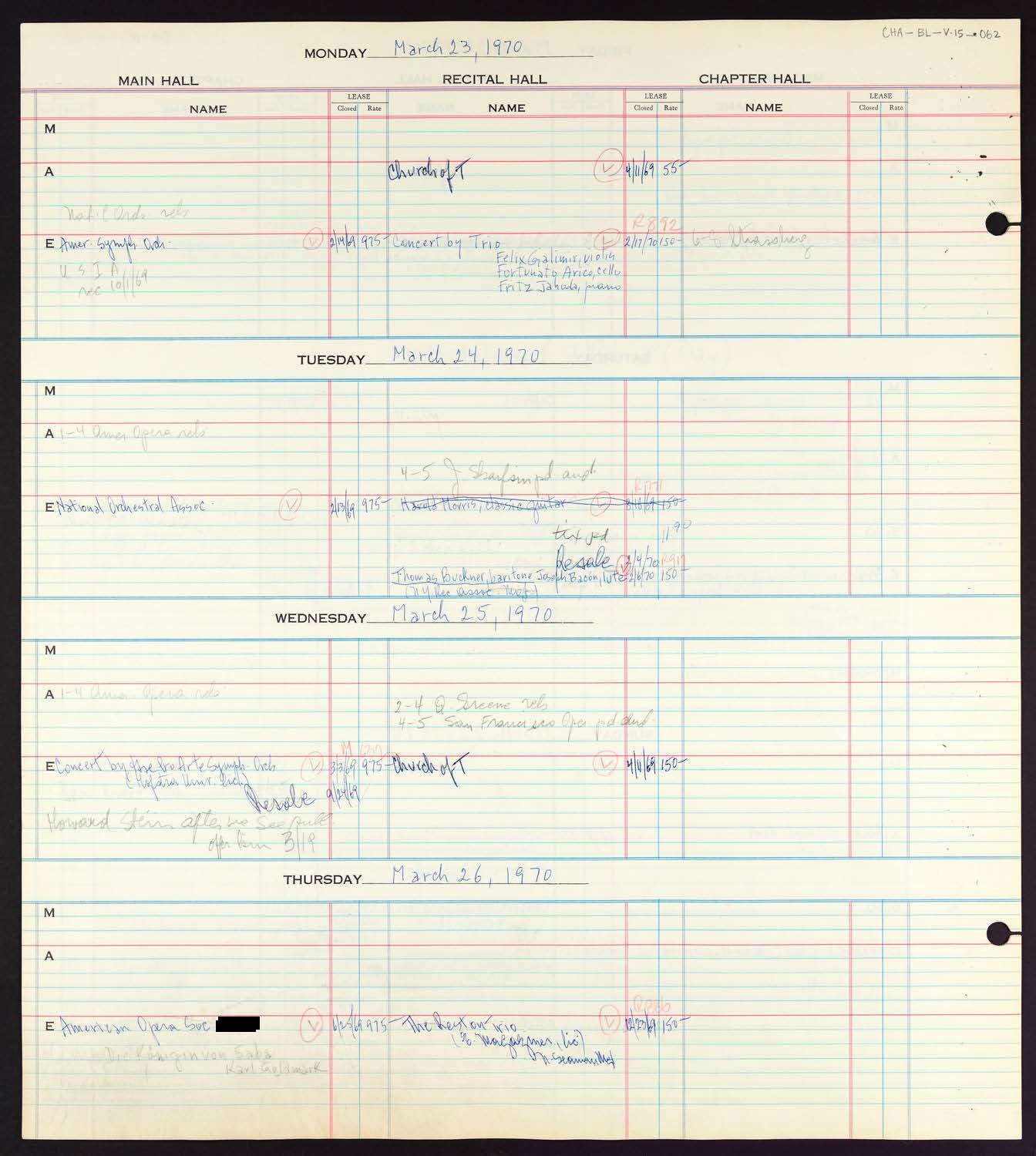 Carnegie Hall Booking Ledger, volume 15, page 62