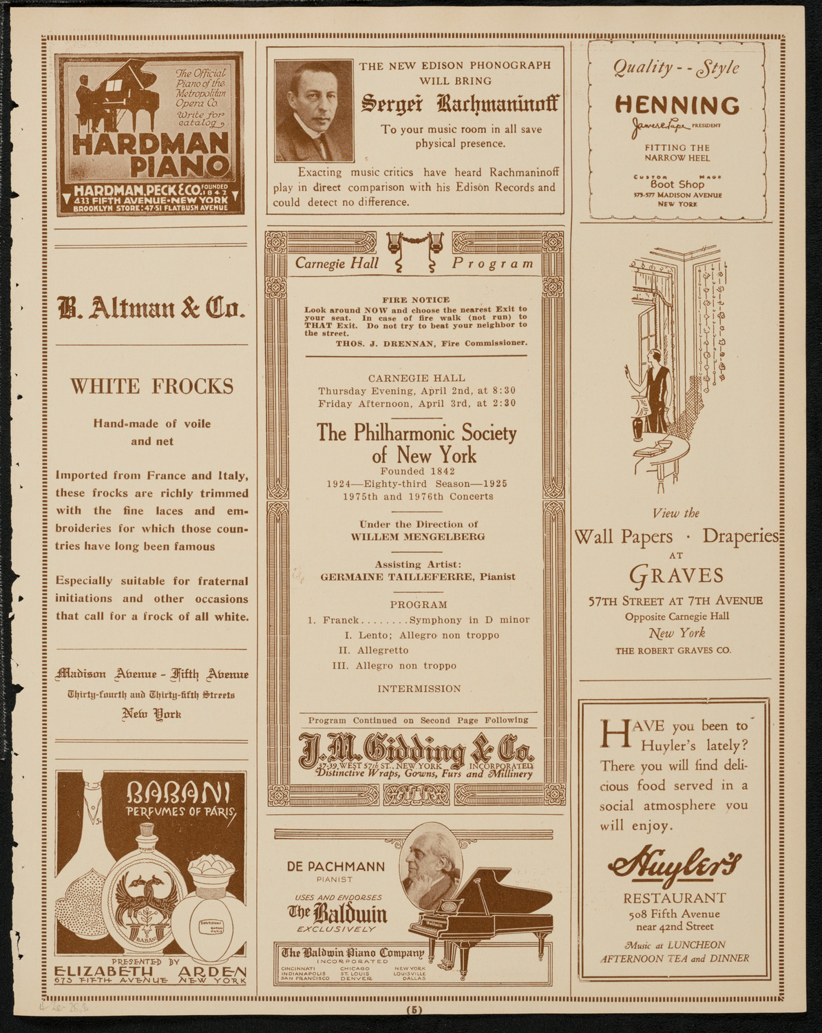 New York Philharmonic, April 2, 1925, program page 5