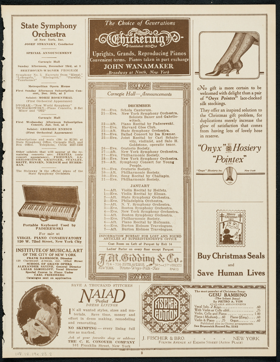 State Symphony Orchestra of New York, December 19, 1923, program page 3