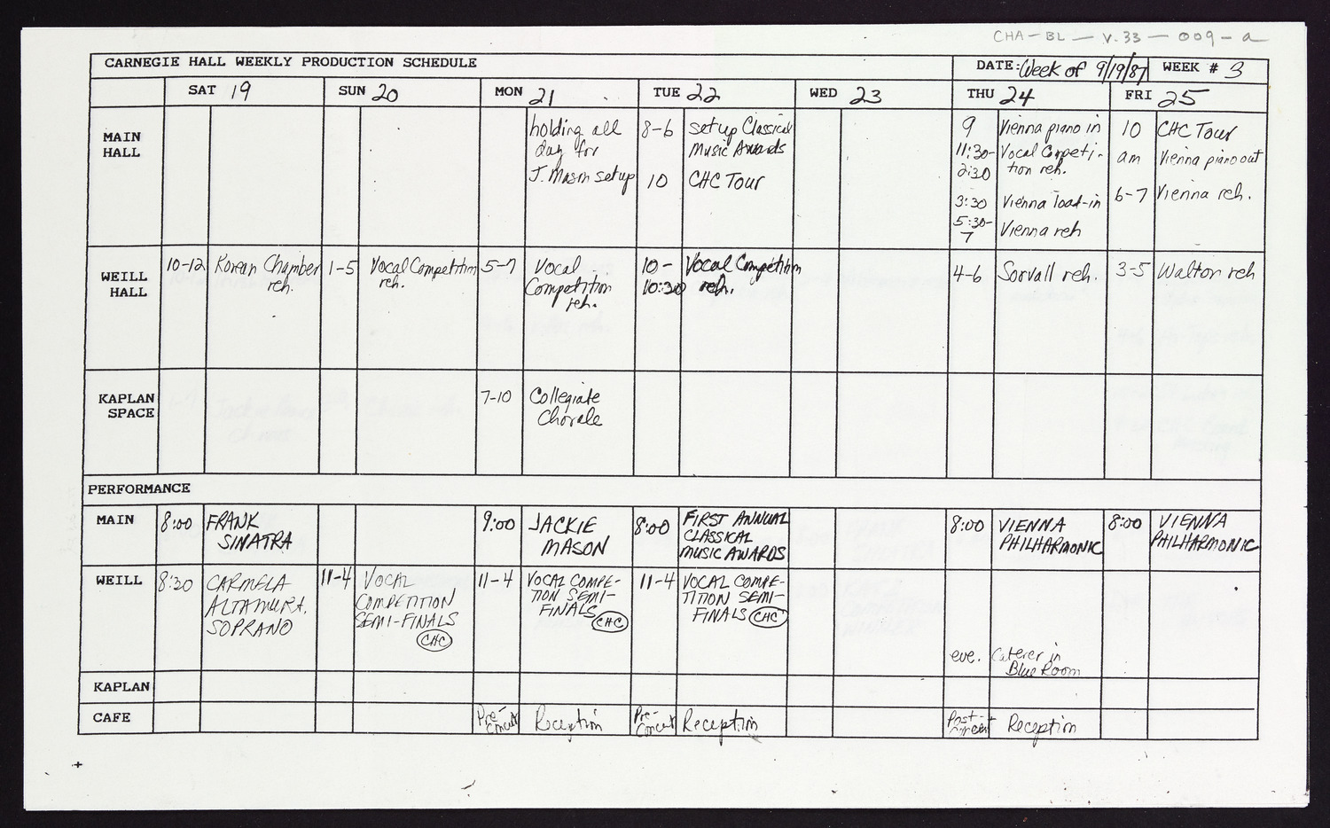 Carnegie Hall Booking Ledger, volume 33, page 9a