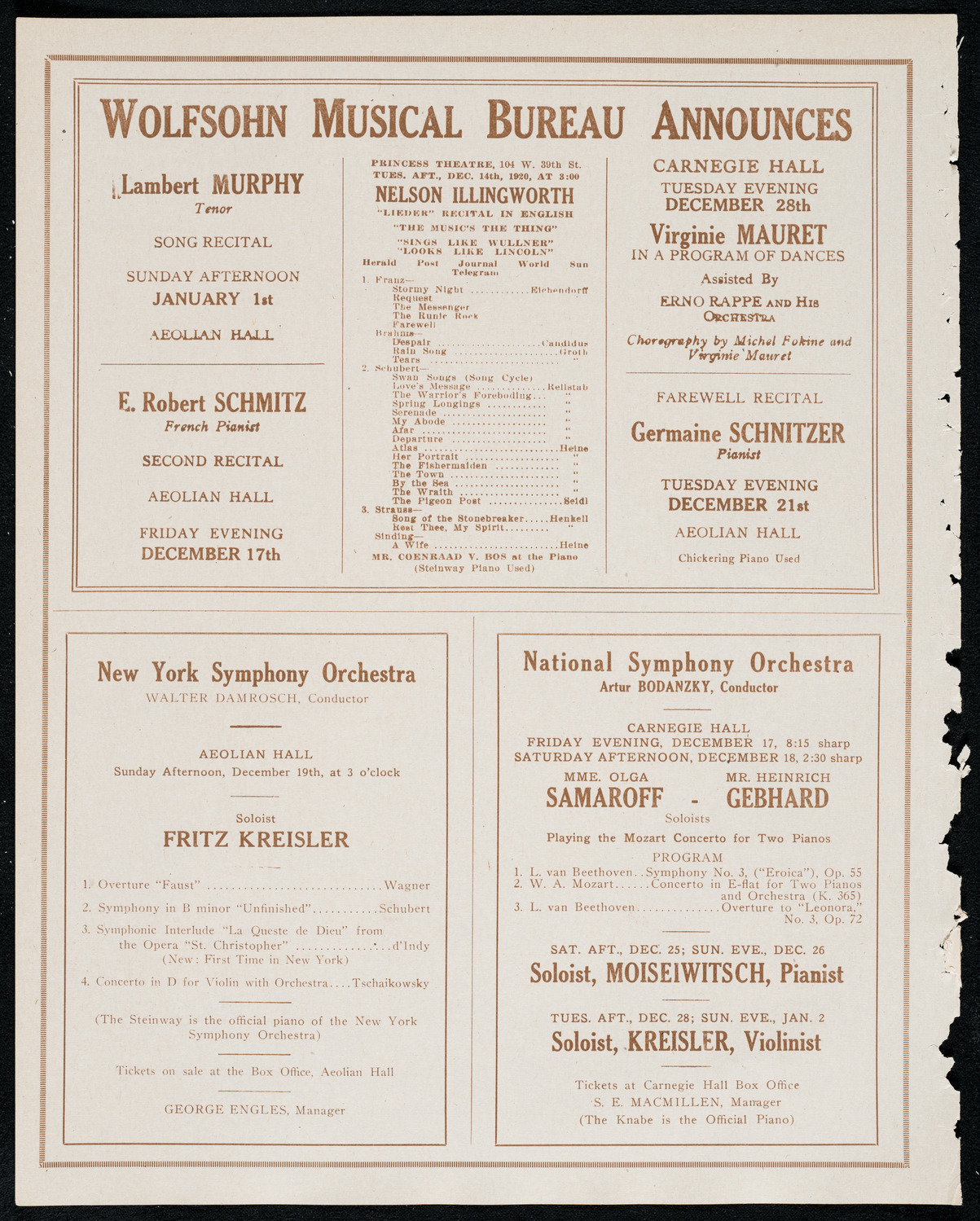 New York Philharmonic: Beethoven Festival, December 12, 1920, program page 8