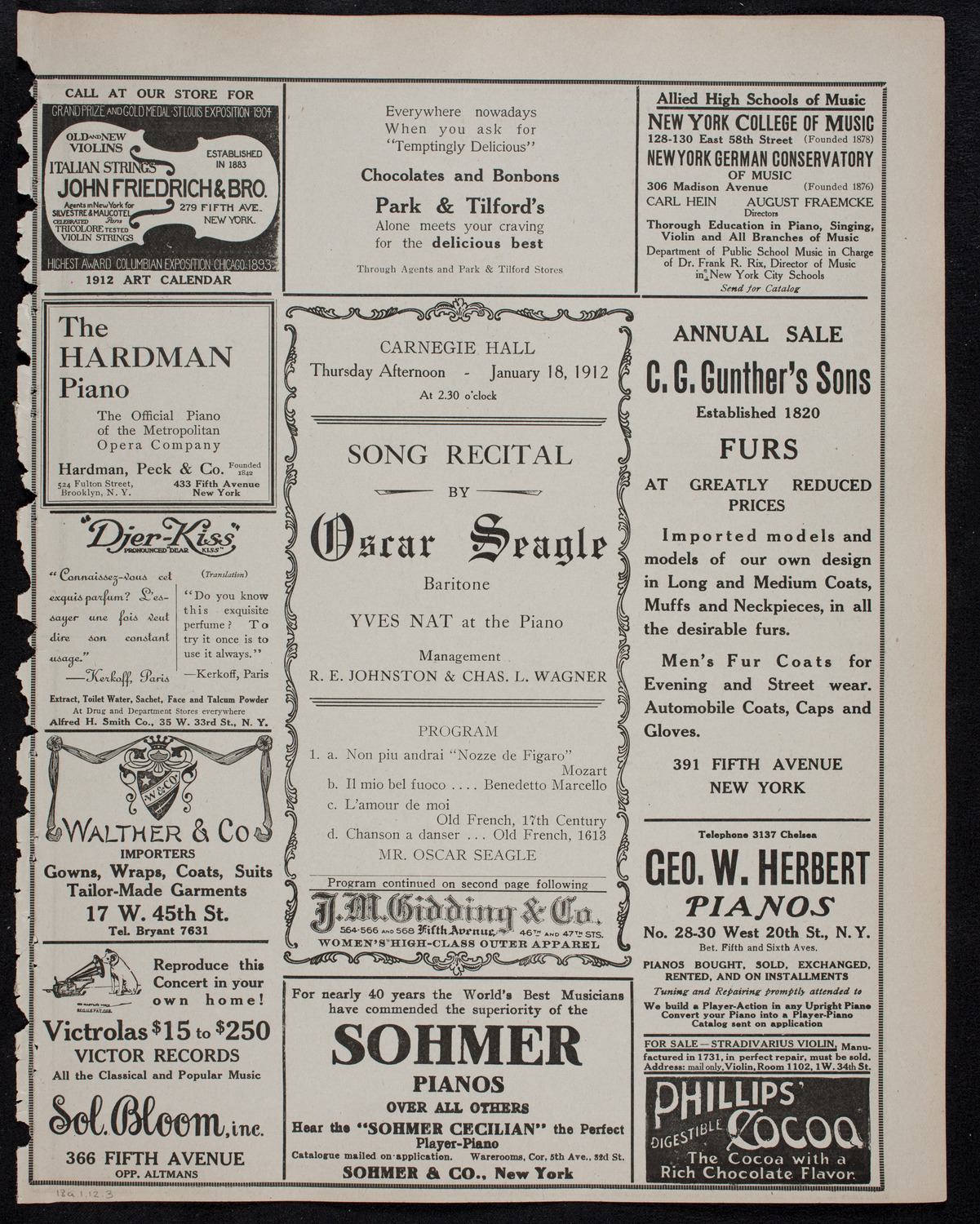 Oscar Seagle, Tenor, January 18, 1912, program page 5