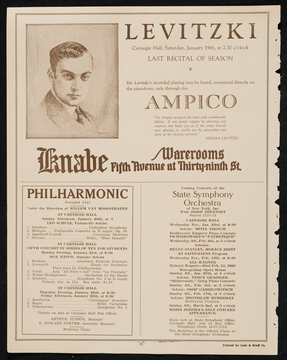 New York Philharmonic, January 17, 1924, program page 12