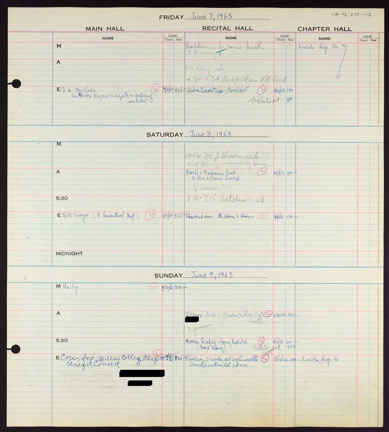 Carnegie Hall Booking Ledger, volume 8, page 73