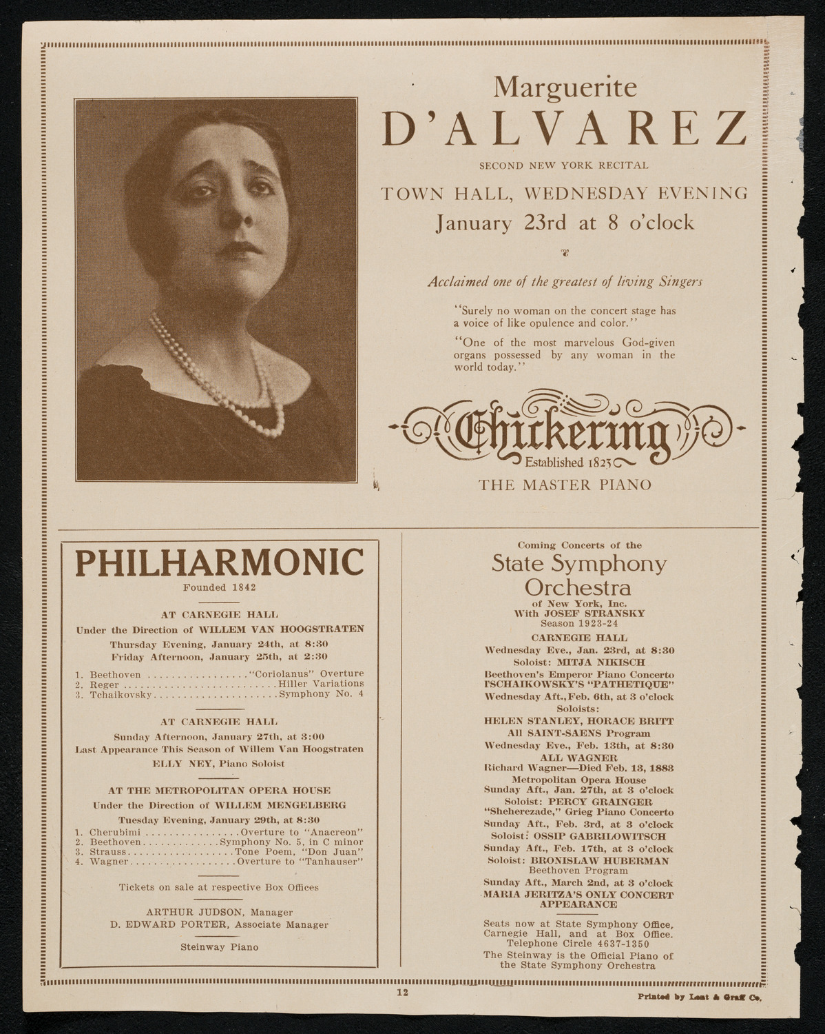 Edith Mason, Soprano, January 22, 1924, program page 12