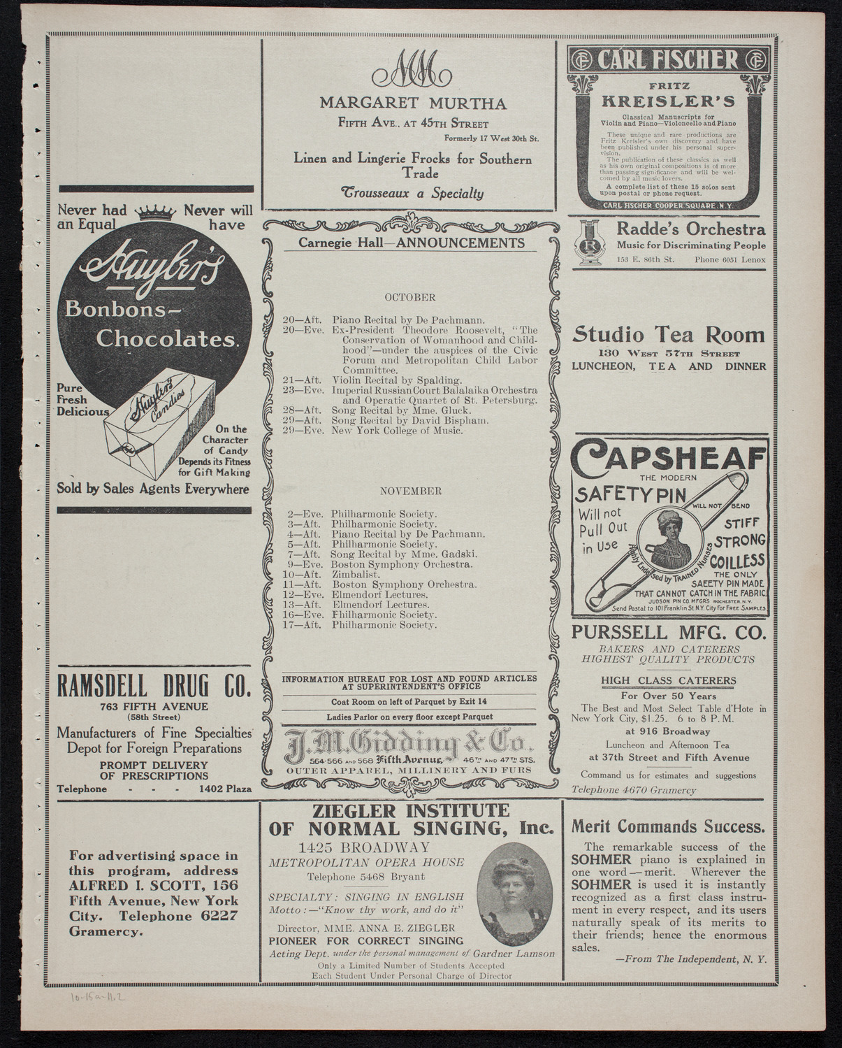 People's Symphony Concert, October 15, 1911, program page 3