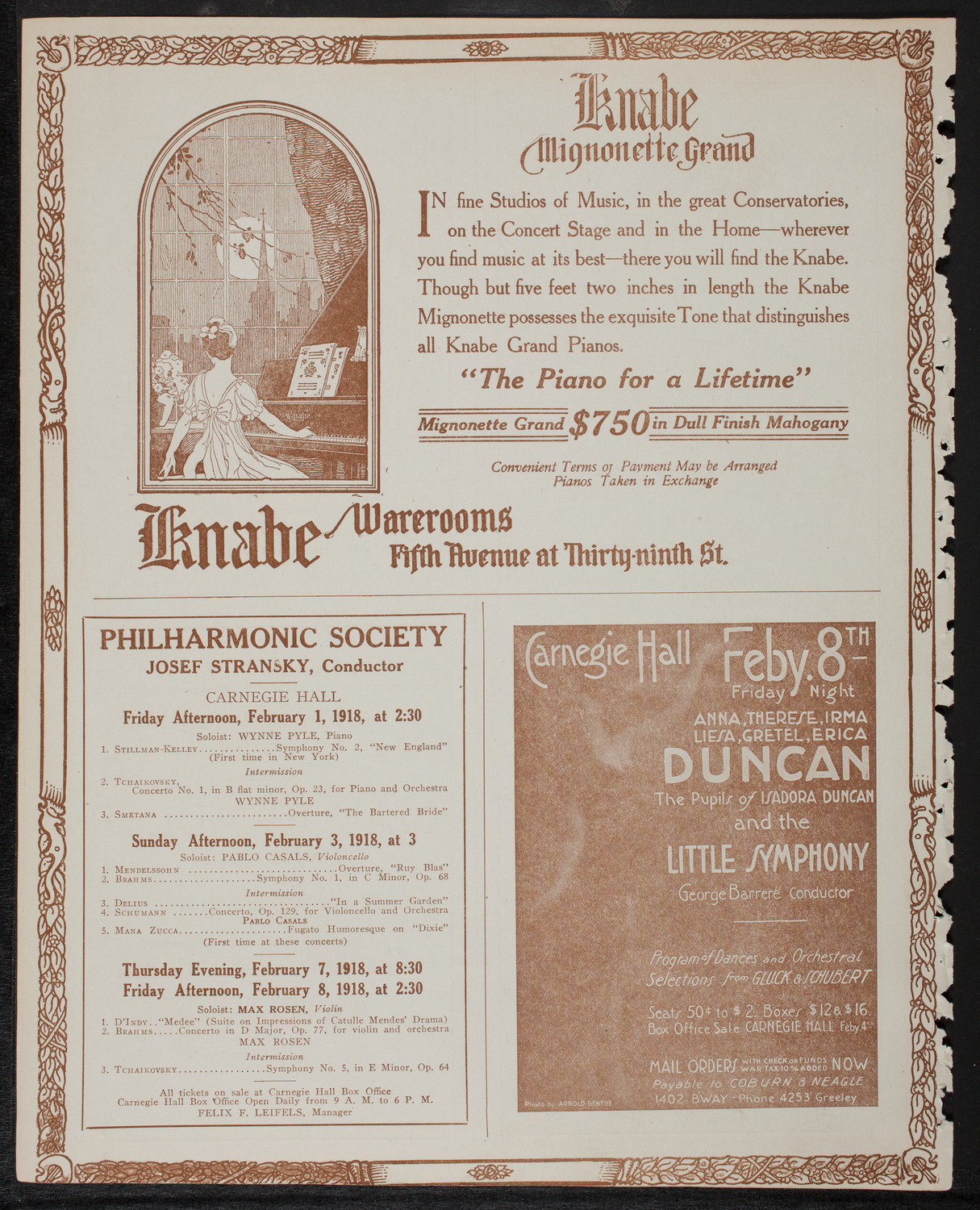 Jascha Heifetz, Violin, January 30, 1918, program page 12