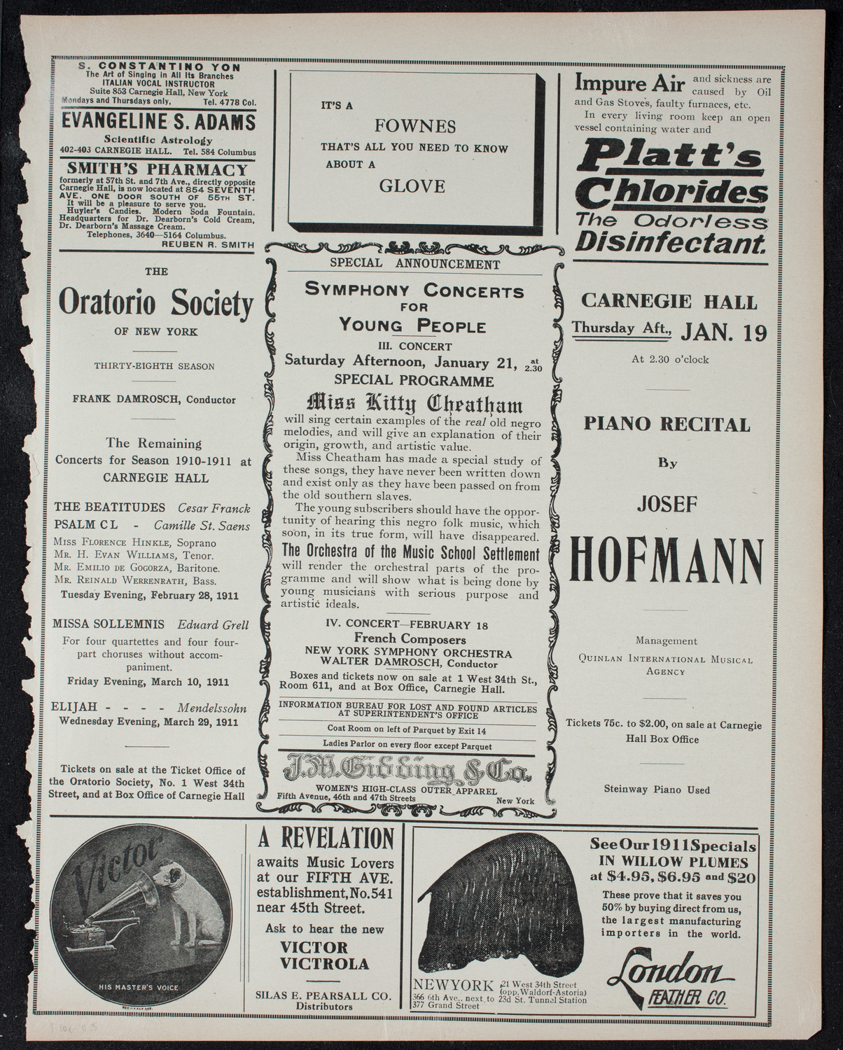 New York Philharmonic, January 10, 1911, program page 9