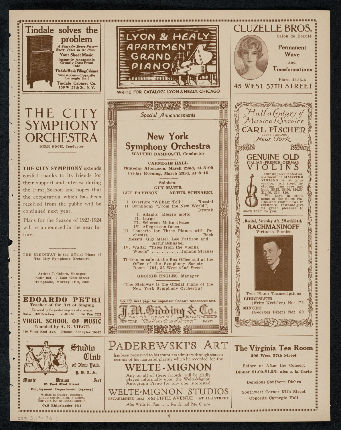 World Peace Mass Meeting, March 19, 1923, program page 9