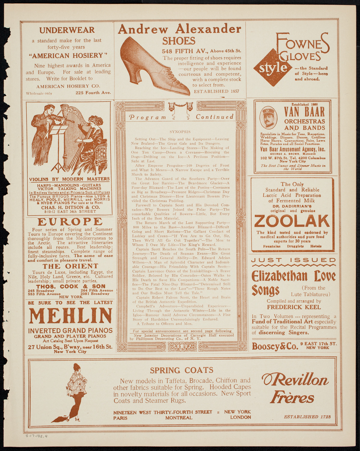 Commander Edward Evans, March 17, 1914, program page 7