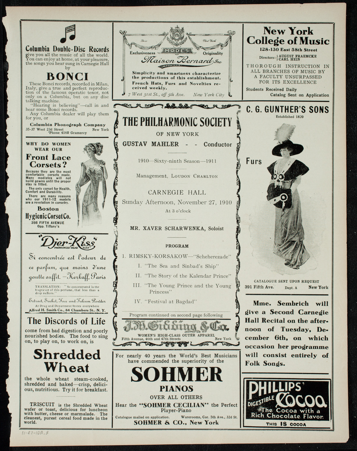 New York Philharmonic, November 27, 1910, program page 5