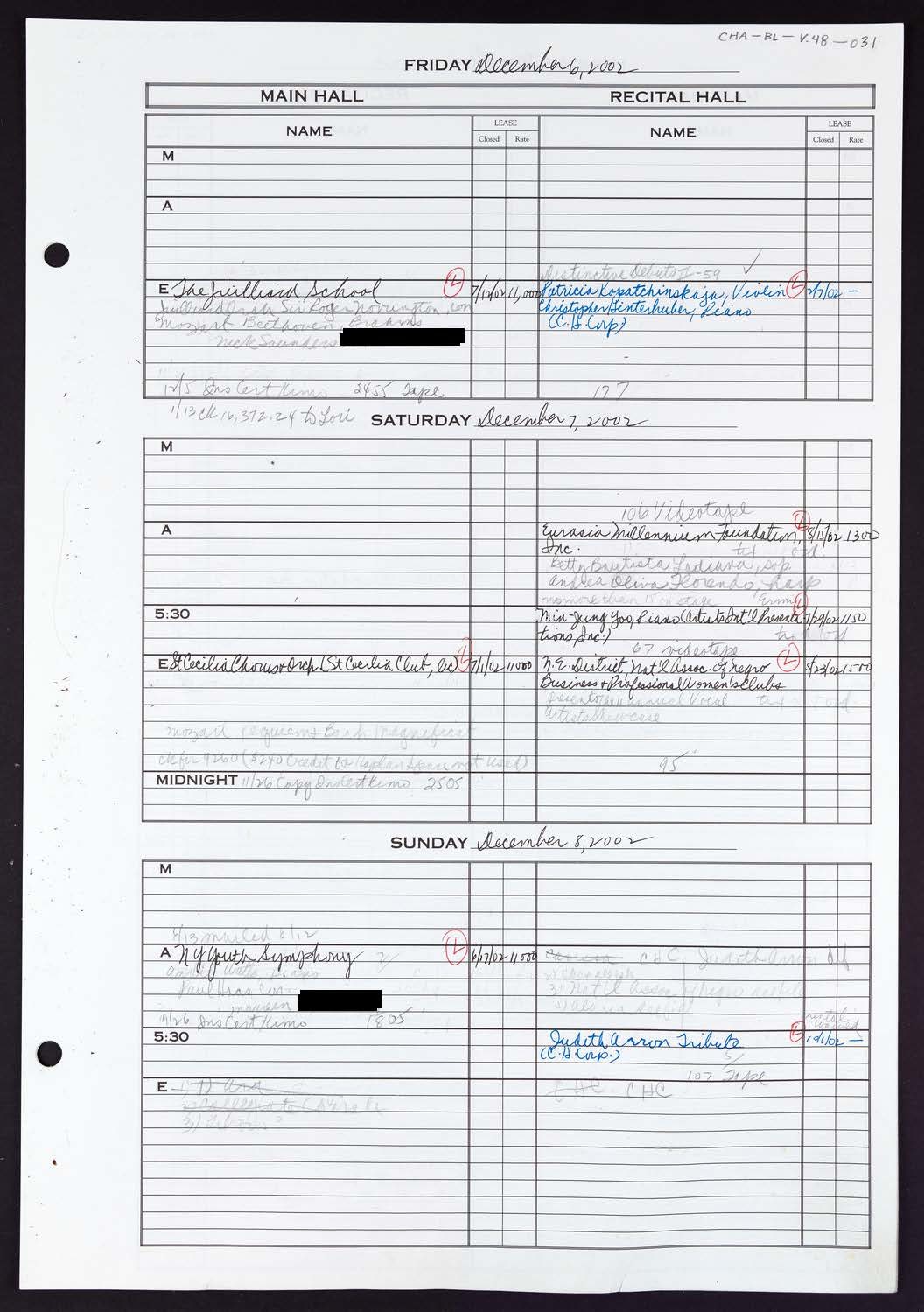 Carnegie Hall Booking Ledger, volume 48, page 31