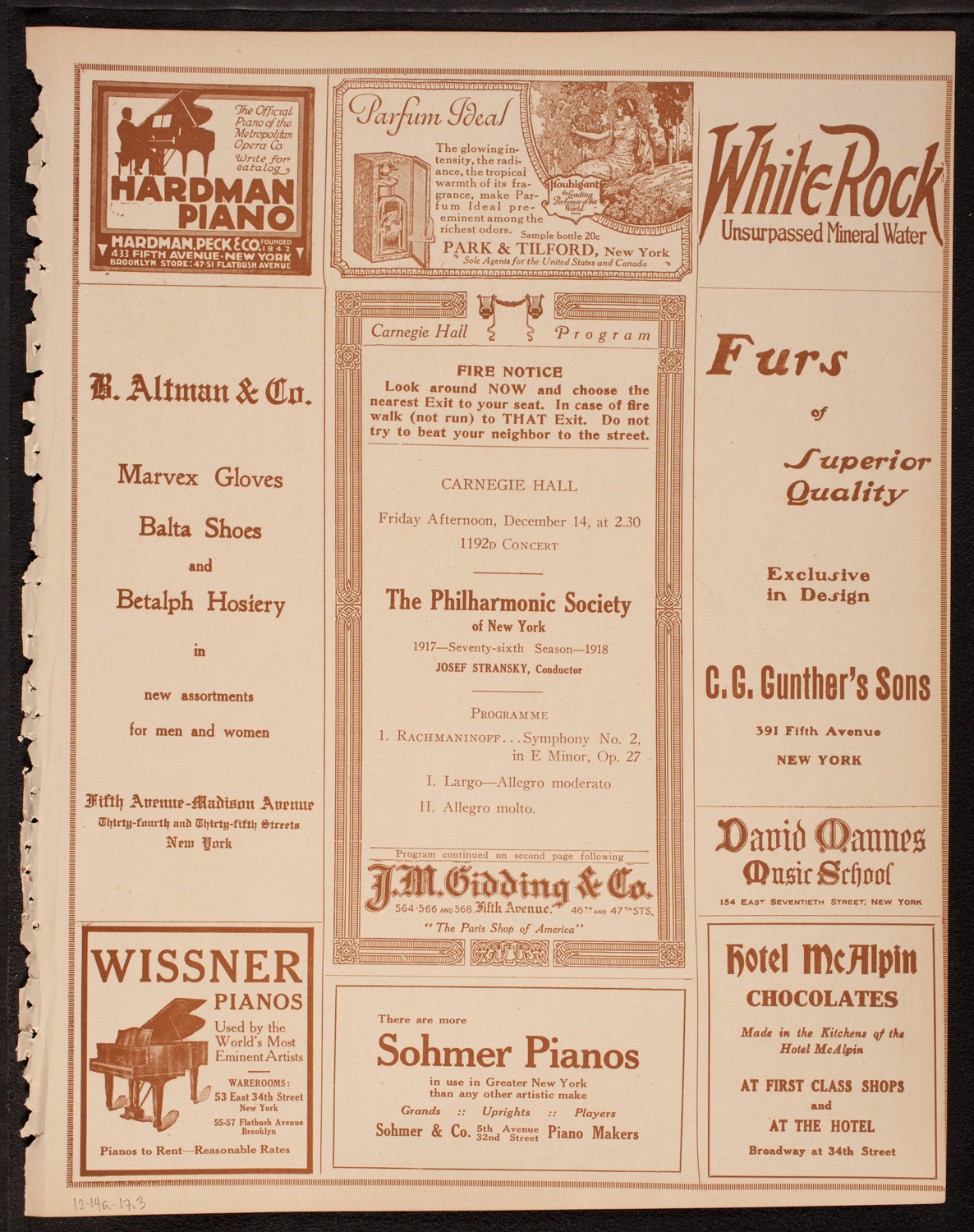 New York Philharmonic, December 14, 1917, program page 5