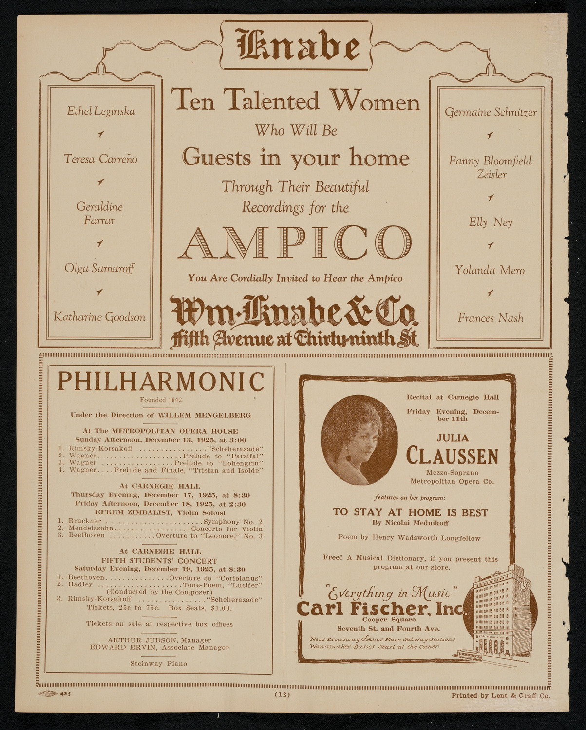 New York Philharmonic, December 10, 1925, program page 12