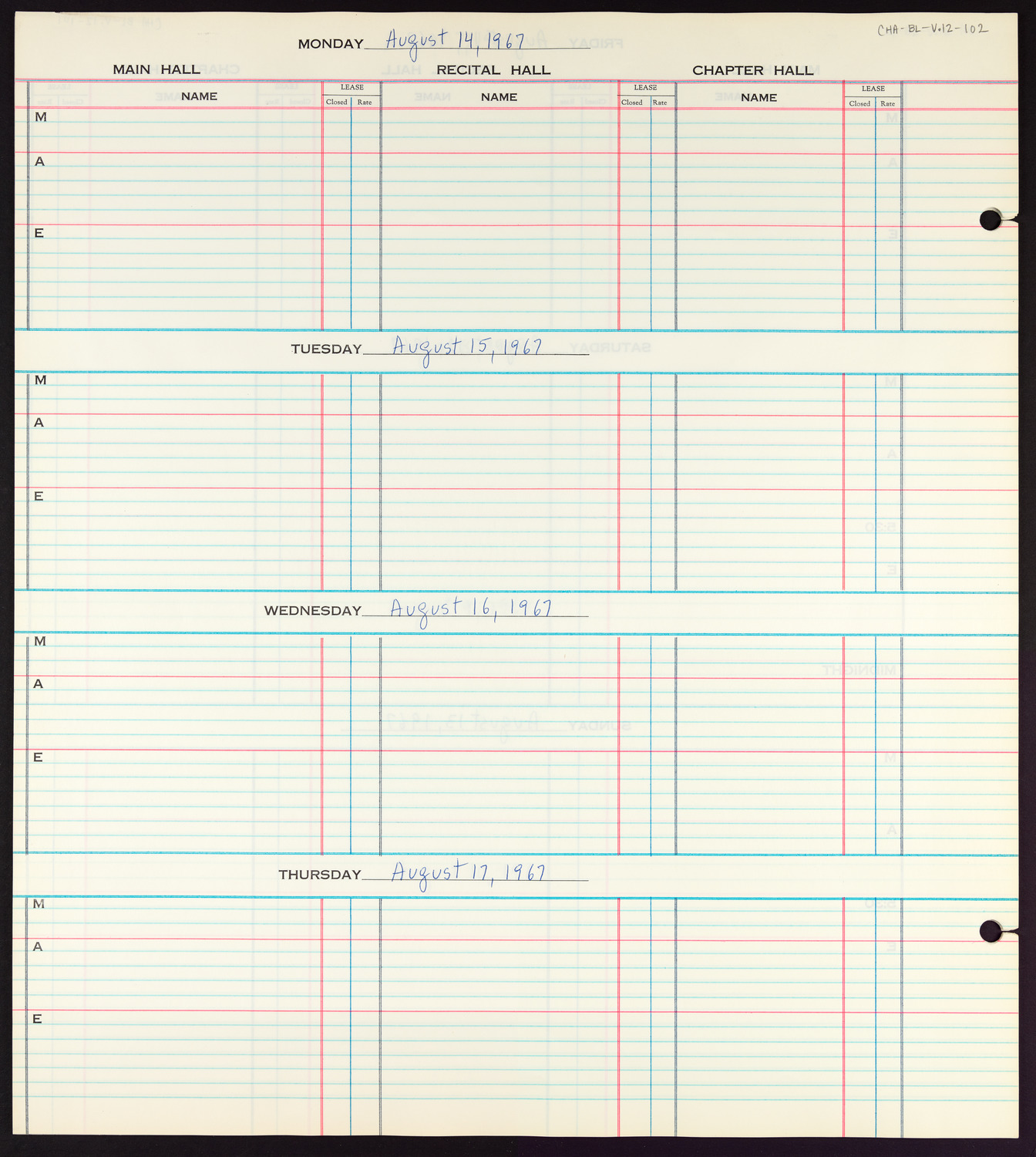 Carnegie Hall Booking Ledger, volume 12, page 102