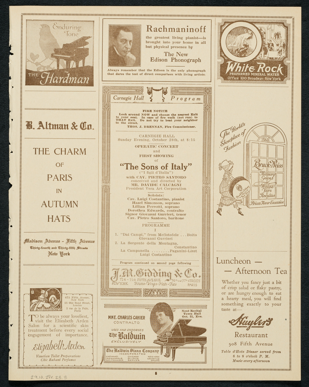 Operatic Concert and First Showing of "The Sons of Italy" ("I figli d'Italia"), October 28, 1923, program page 5