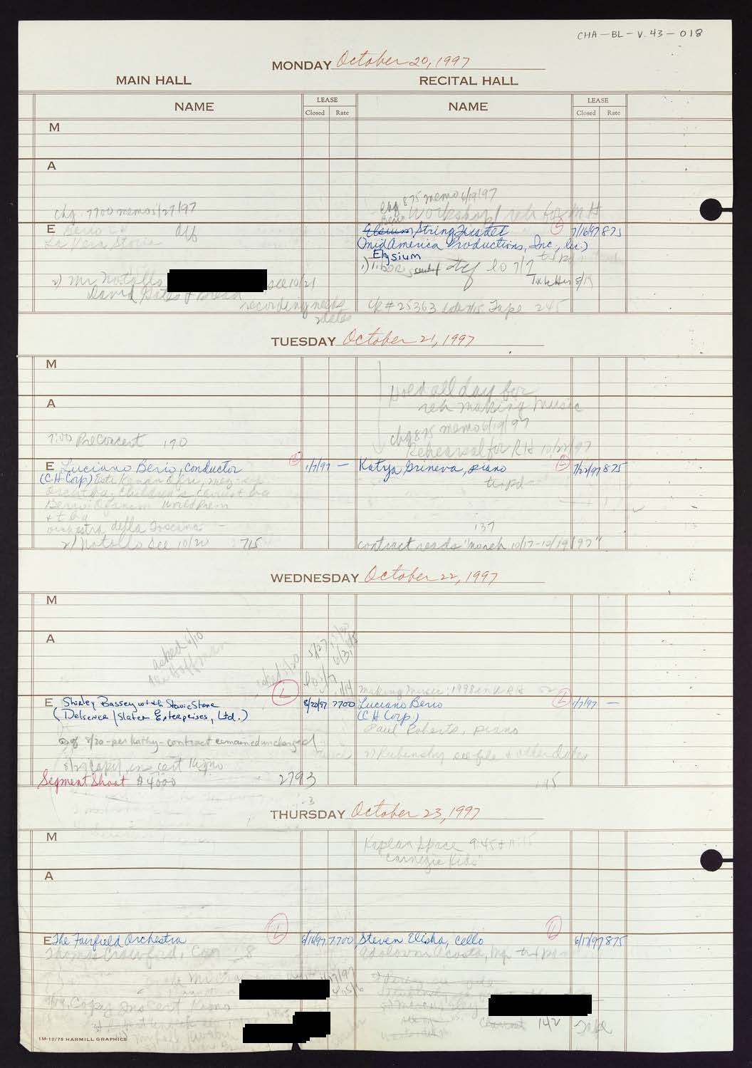 Carnegie Hall Booking Ledger, volume 43, page 18