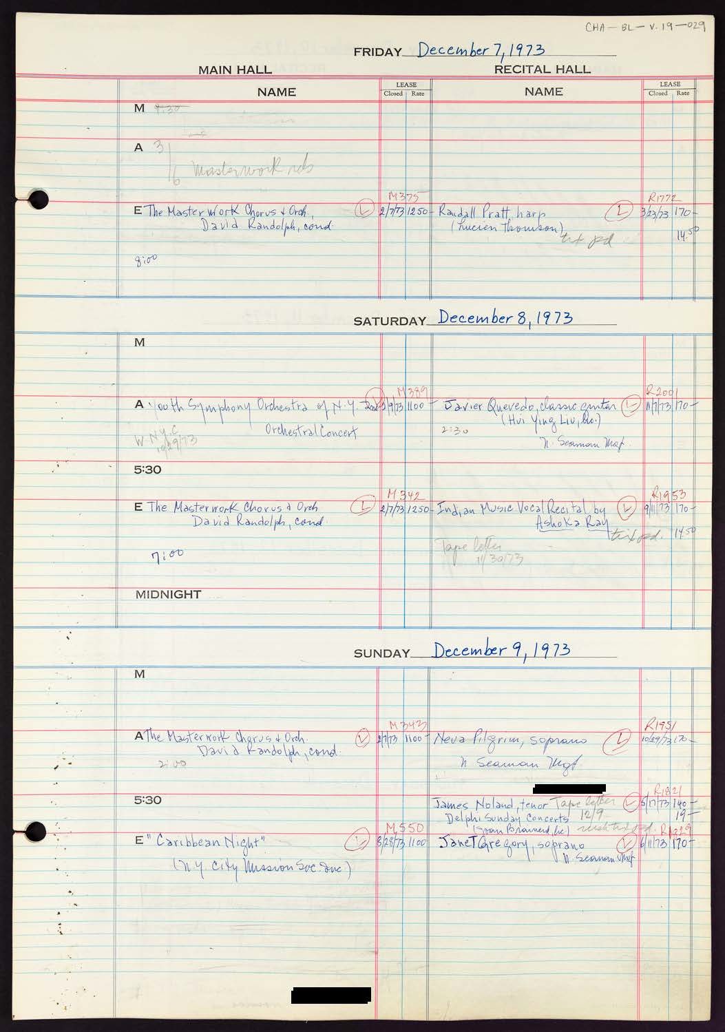 Carnegie Hall Booking Ledger, volume 19, page 29