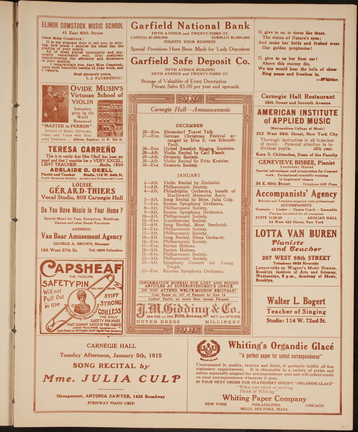 People's Symphony Concert, December 20, 1914, program page 3