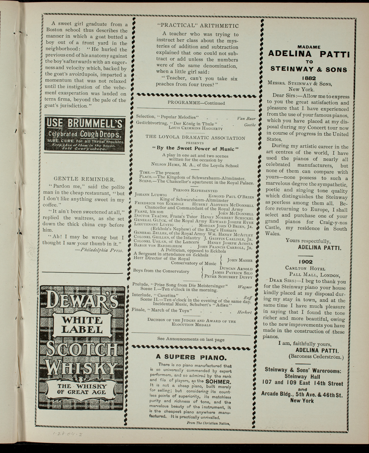 Loyola School Mid-Year Play and Elocution Contest, January 28, 1904, program page 3