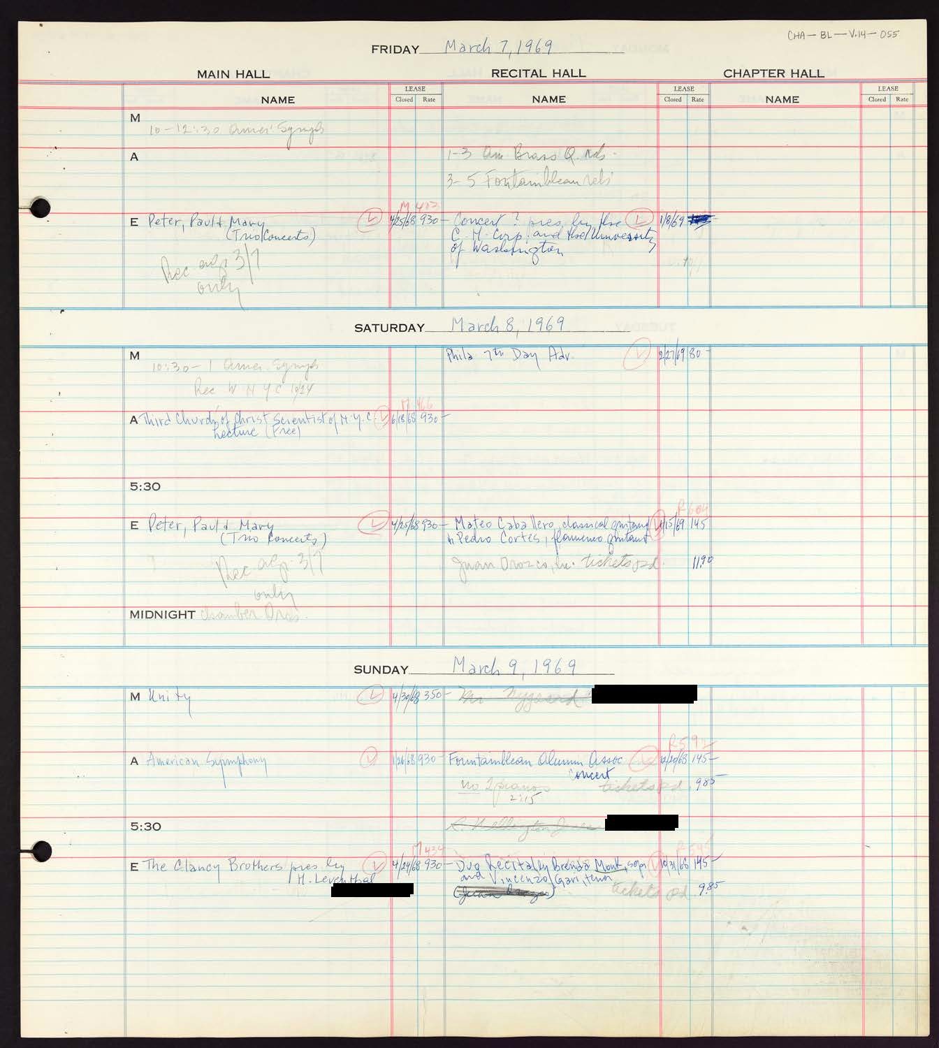 Carnegie Hall Booking Ledger, volume 14, page 55