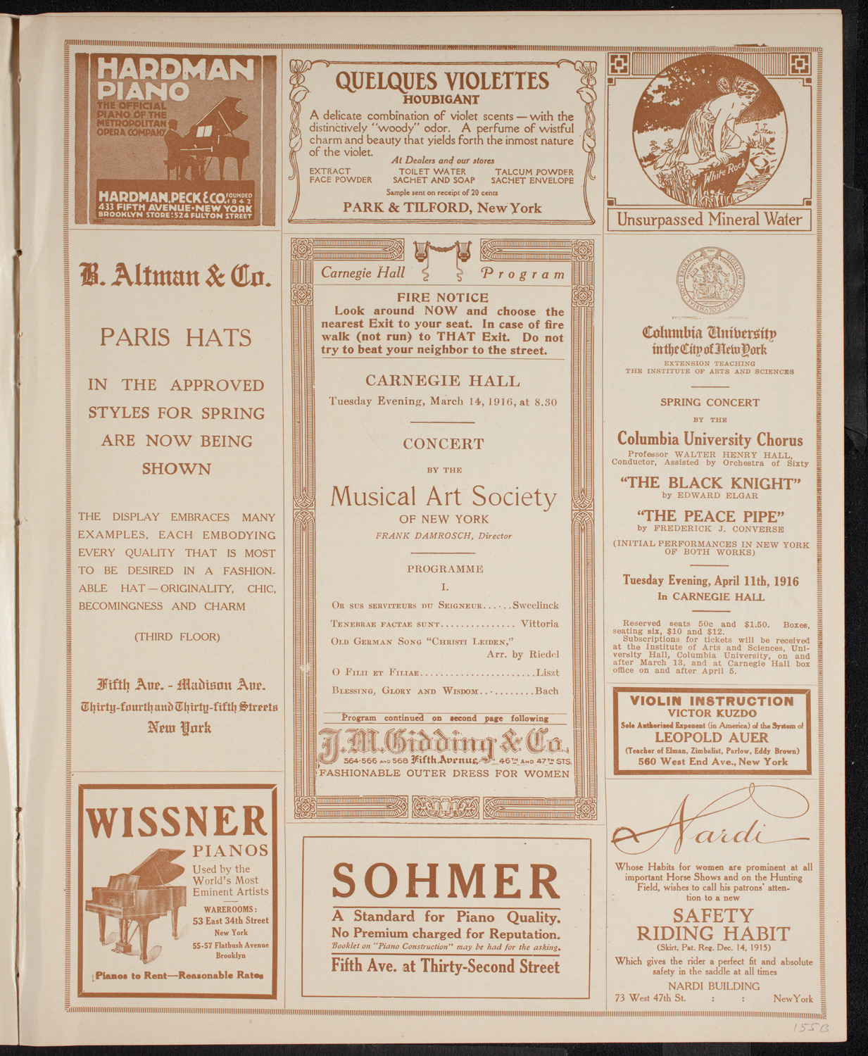 Musical Art Society of New York, March 14, 1916, program page 5