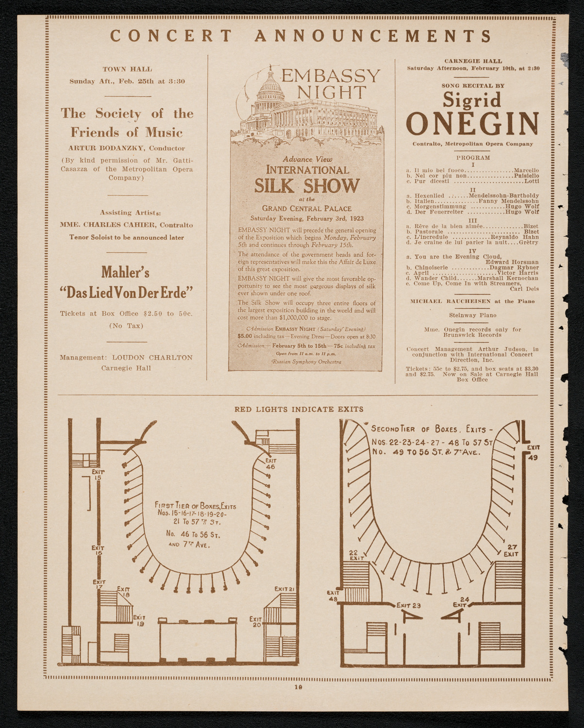 Society of the Friends of Music, January 31, 1923, program page 10