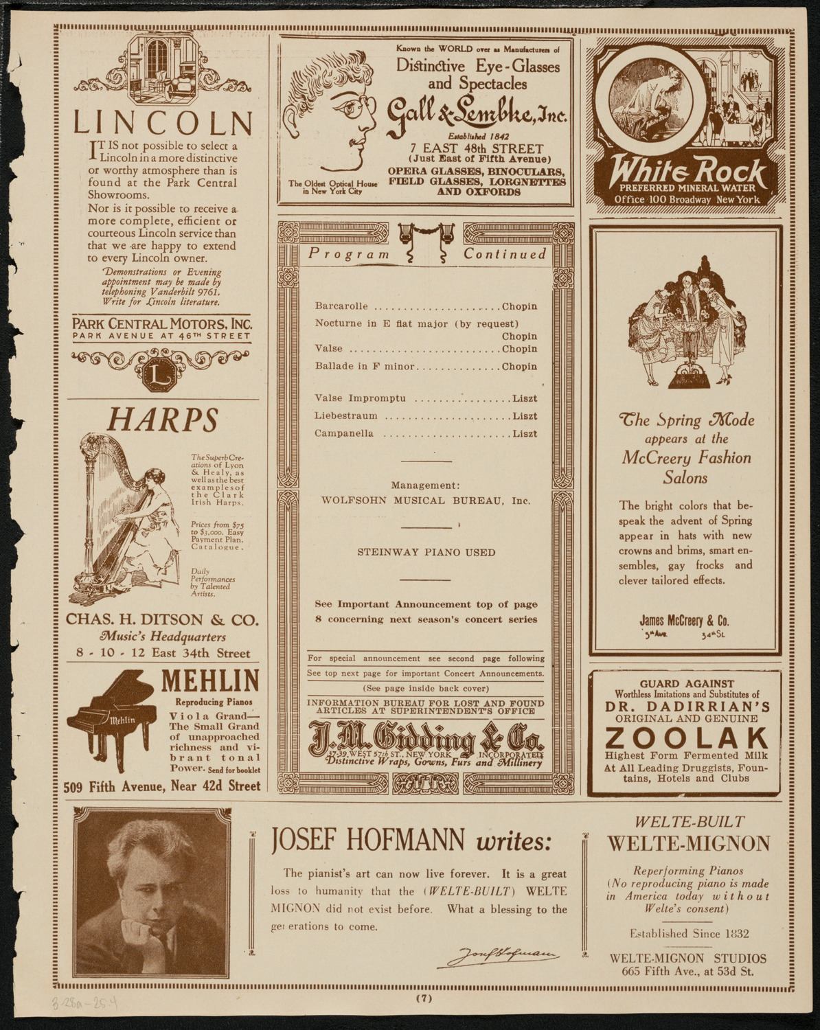 Josef Hofmann, Piano, March 28, 1925, program page 7