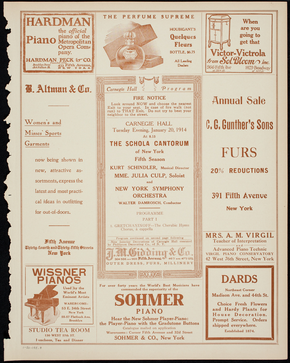 Schola Cantorum of New York, January 20, 1914, program page 5
