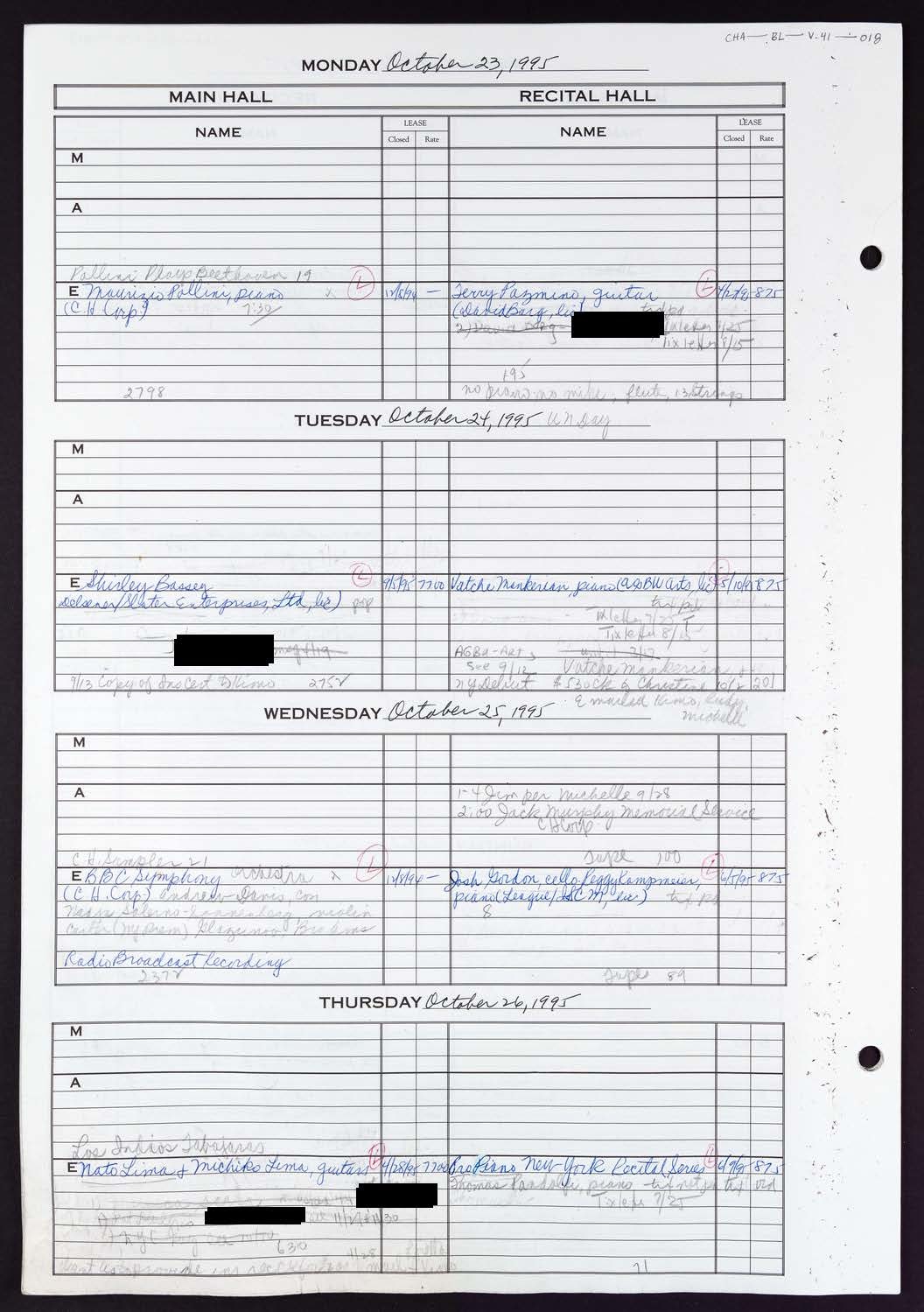 Carnegie Hall Booking Ledger, volume 41, page 18