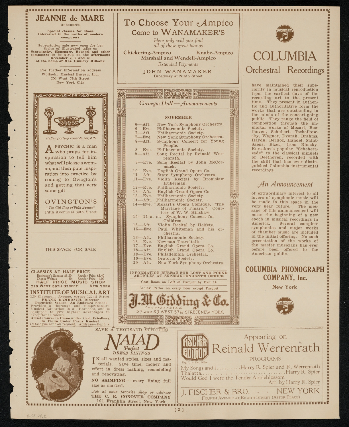 State Symphony Orchestra of New York, November 5, 1924, program page 3