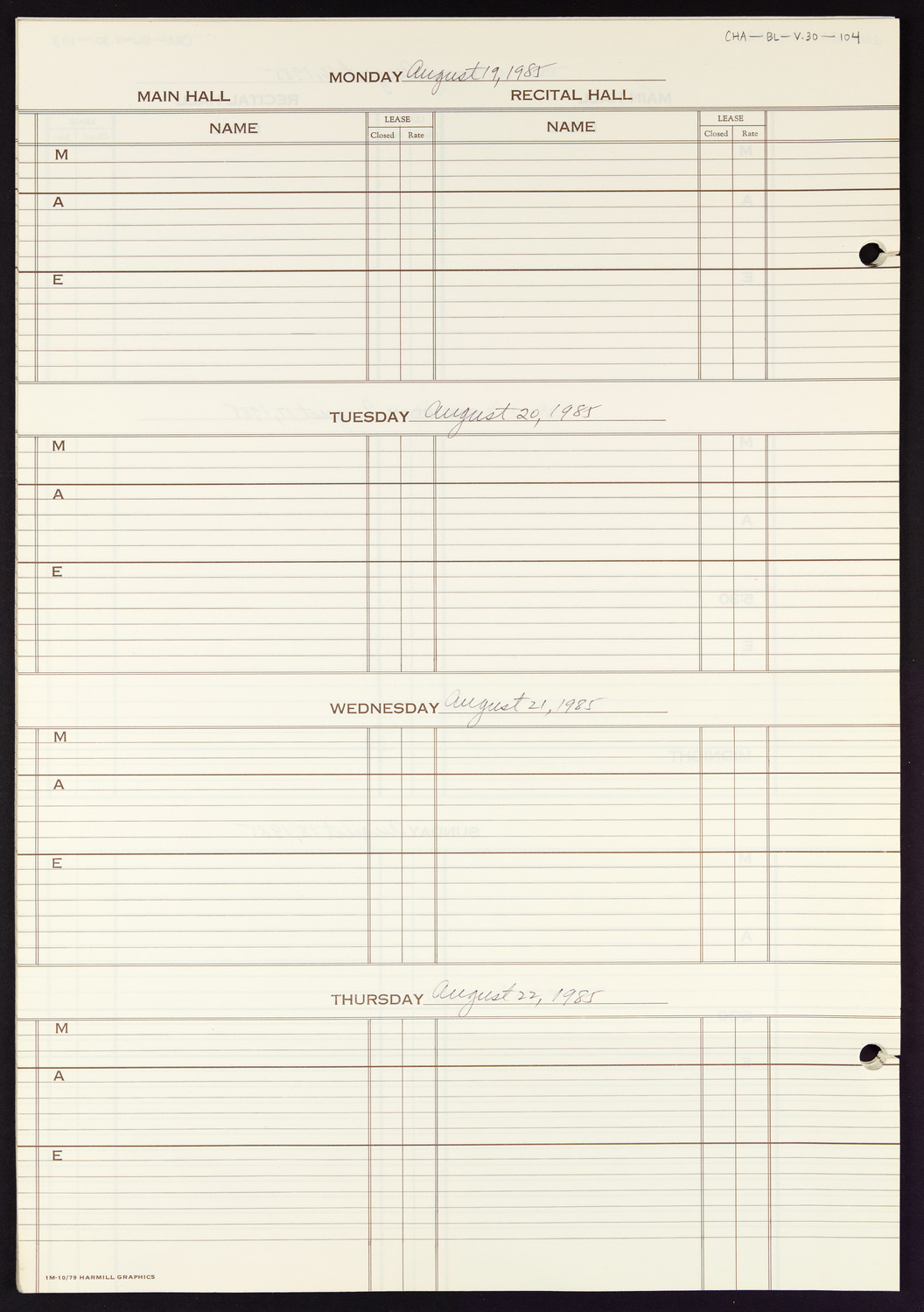 Carnegie Hall Booking Ledger, volume 30, page 104