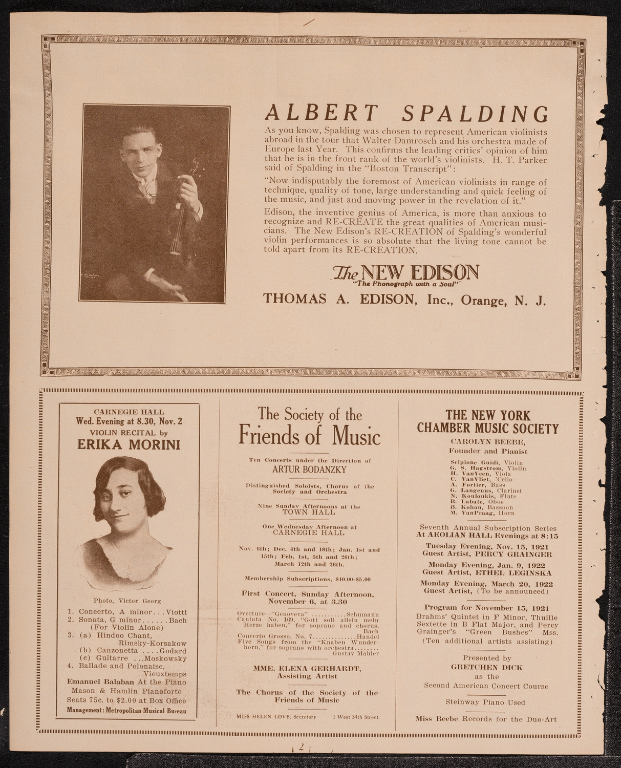 Philadelphia Orchestra, November 1, 1921, program page 2