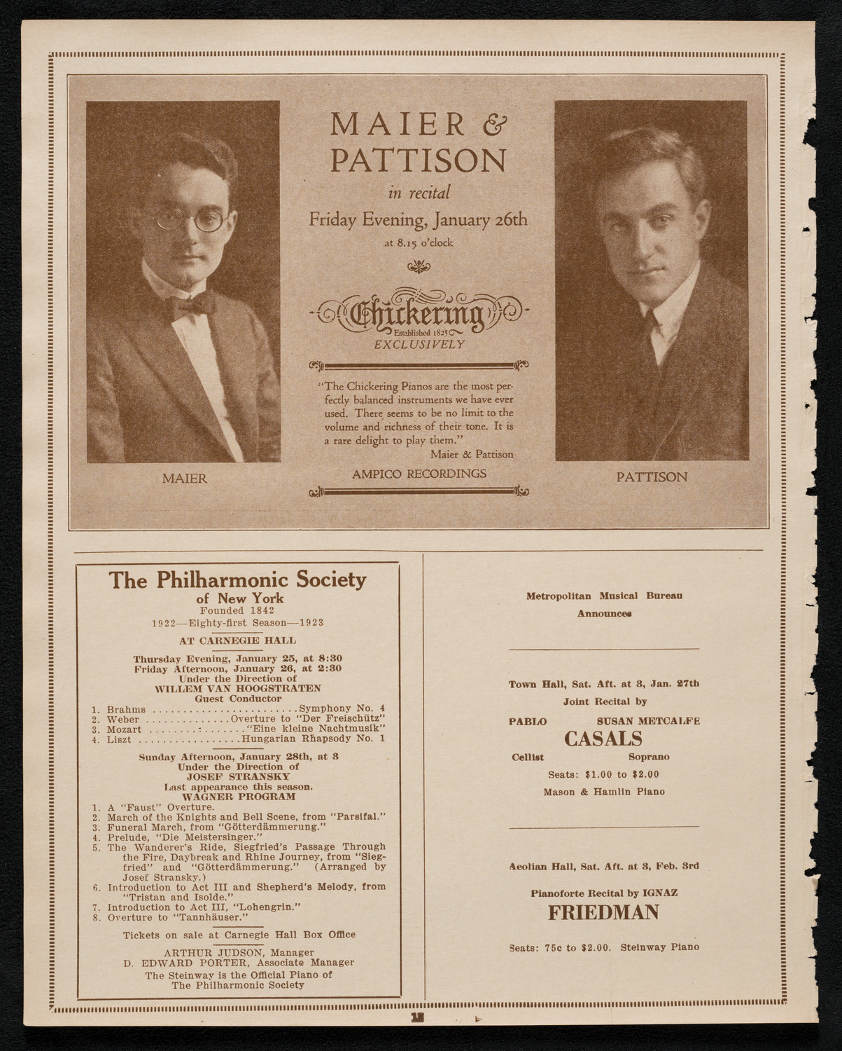 New York Symphony Orchestra, January 25, 1923, program page 12