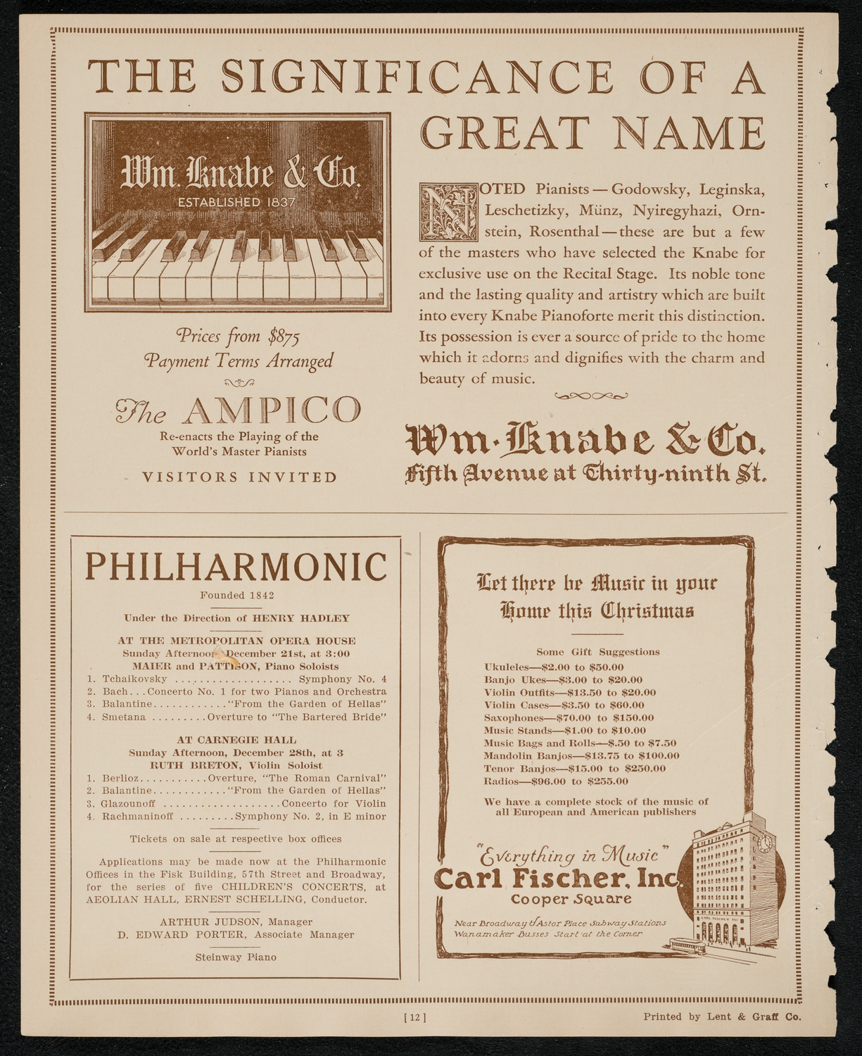 New York Symphony Orchestra, December 19, 1924, program page 12