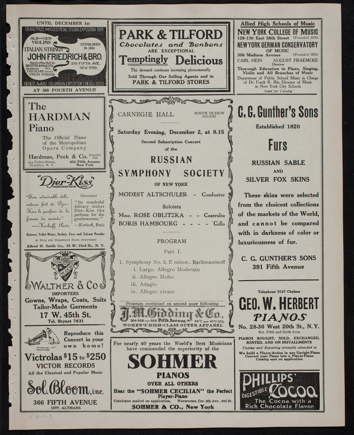 Russian Symphony Society of New York, December 2, 1911, program page 5