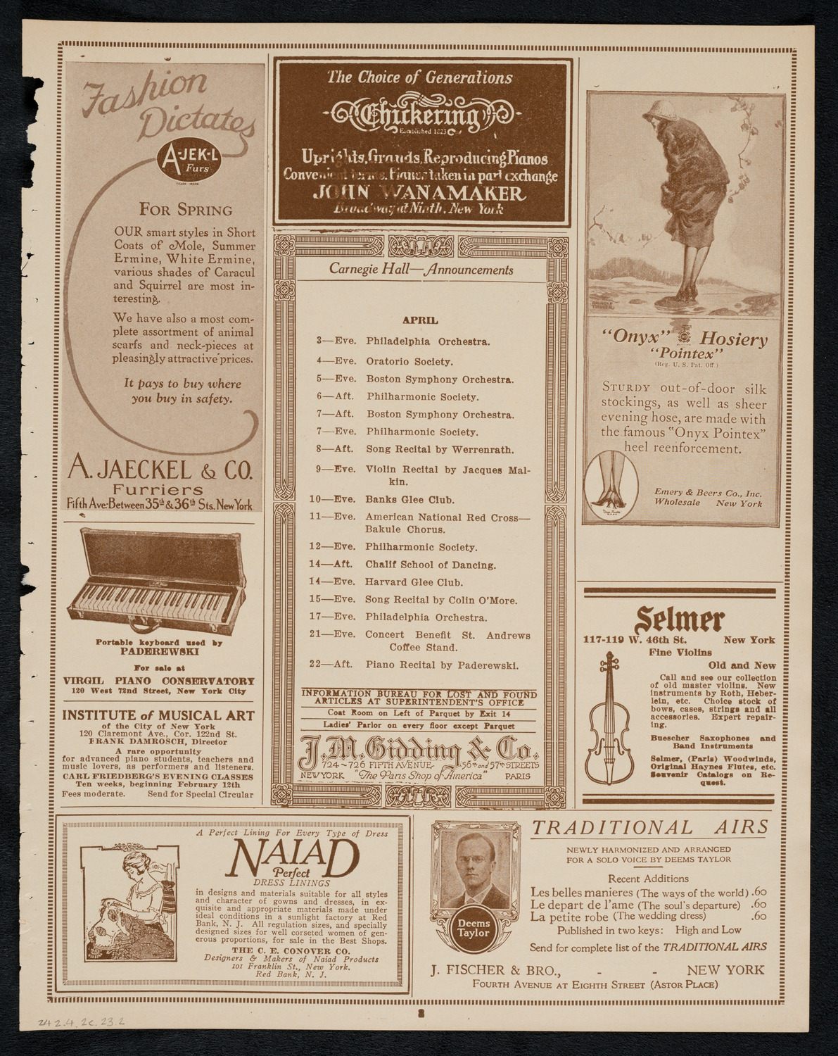 Virginia Myers, April 2, 1923, program page 3