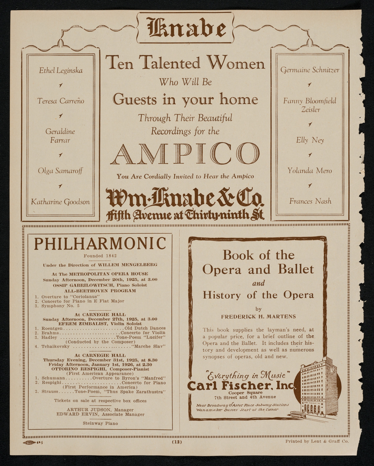 New York Philharmonic, December 19, 1925, program page 12