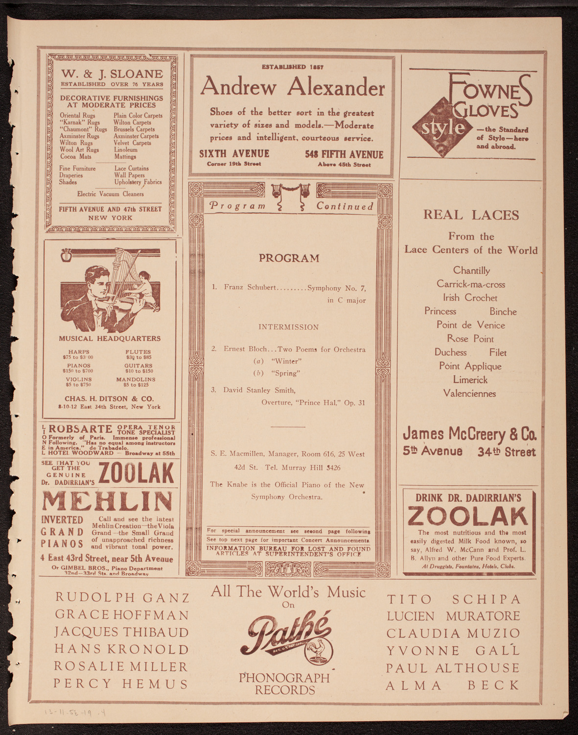 New Symphony Orchestra, November 5, 1919, program page 7